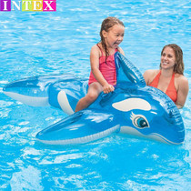 INTEX water inflatable big blue whale swimming ring mount Childrens water thickened floating bed cartoon whale lifebuoy