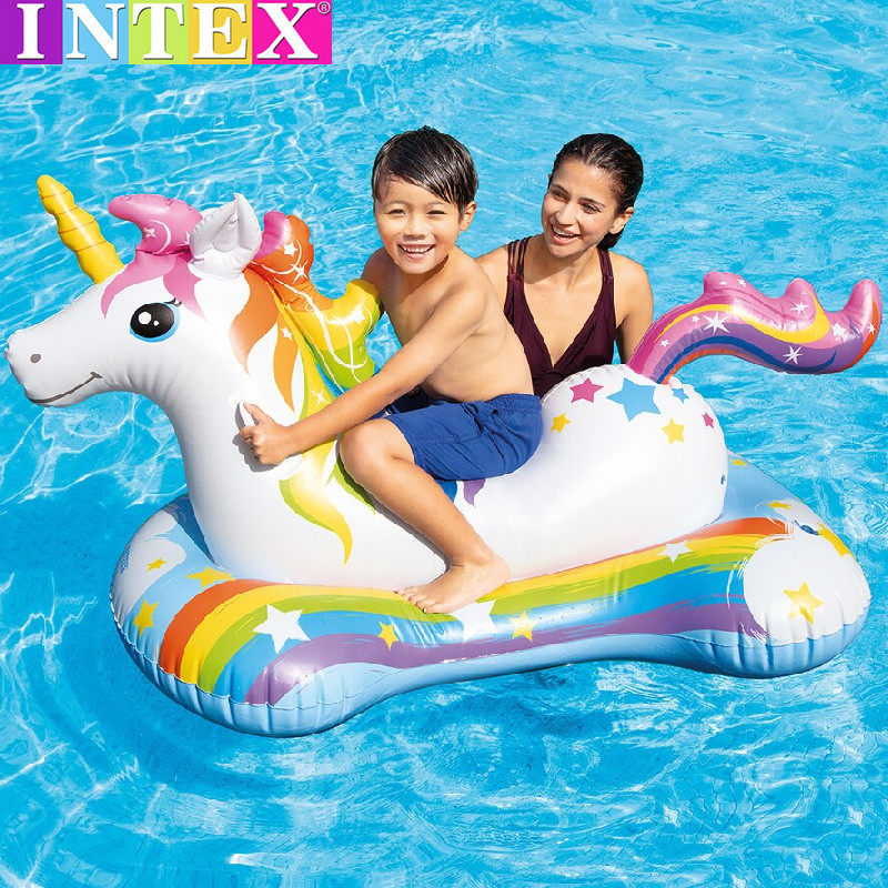 INTEX new children's water inflatable unicorn mount swimming ring male and female adult thickened rainbow horse floating bed
