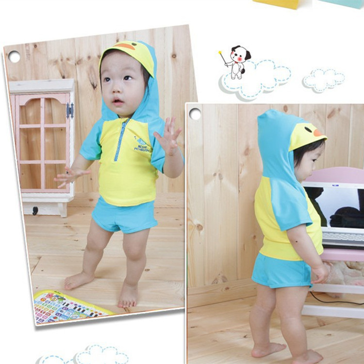 Children Blue Small Penguin Swimsuit Pants Fashion Lively Cute Baby Toddler Baby Toddler Toddler With Short Sleeves