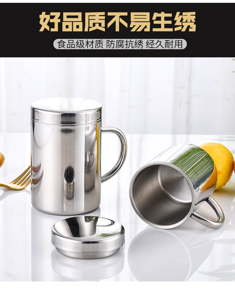Cốc nước inox 304 đôi cốc uống chống vảy có tay cầm cốc dày có nắp cốc mẫu giáo cốc tay - Tách bình giữ nhiệt cute