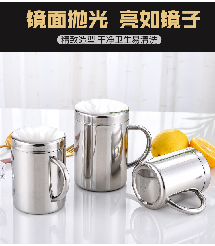 Cốc nước inox 304 đôi cốc uống chống vảy có tay cầm cốc dày có nắp cốc mẫu giáo cốc tay - Tách bình giữ nhiệt cute