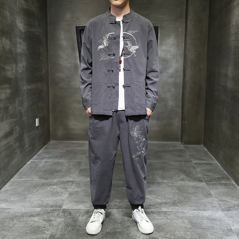 Spring and Autumn Chinese Style Suit for Men, Hanfu, Traditional Robe, Trendy Embroidered Jacket, Youth Zhongshan Suit, Chinese Tang Suit
