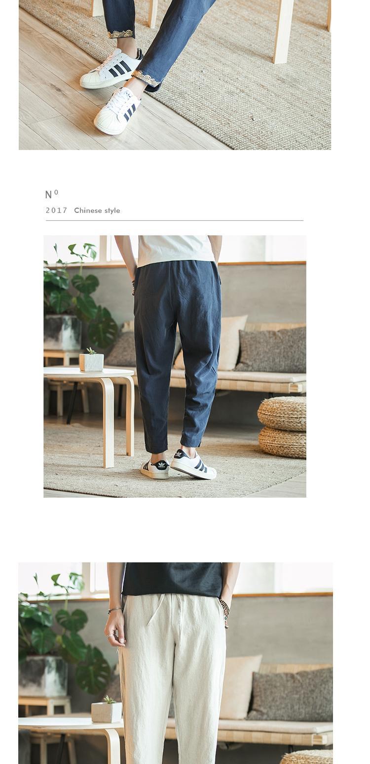 Mùa hè vải lanh chín quần Trung Quốc phong cách quần nam nam mỏng phần lỏng chân harem quần cotton và vải lanh quần thường - Quần Harem quần áo thể thao