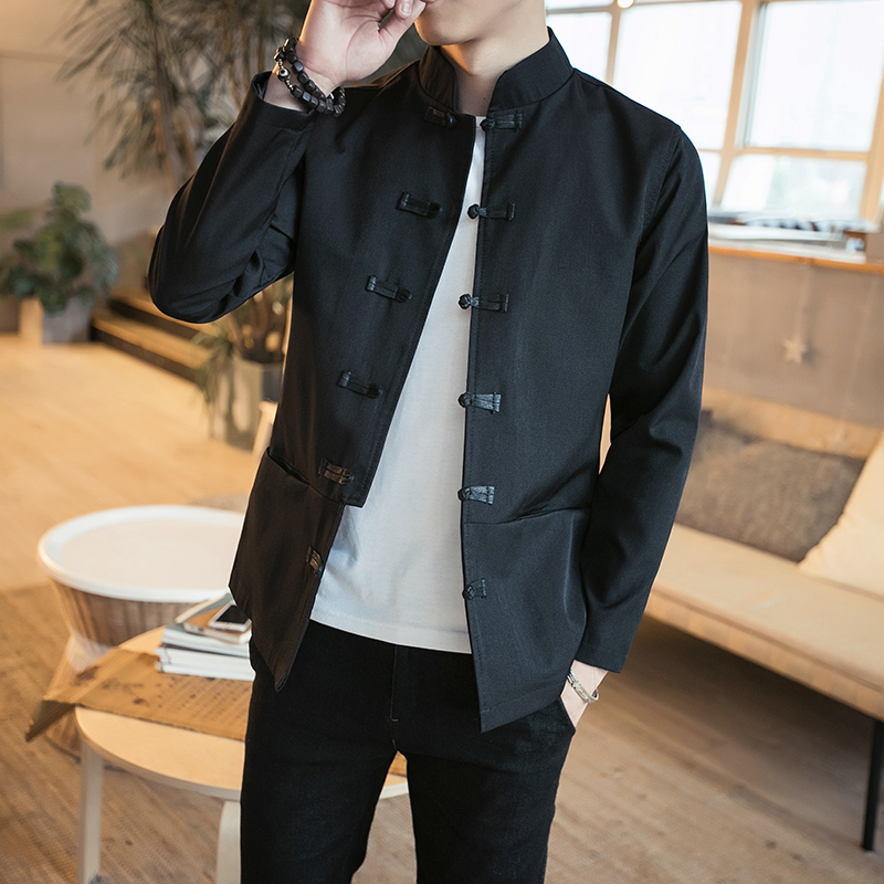 Fall China Wind Tang Dress Jacket Male Pan Button Youth Jacket Chinese Collar Zhongshan Clothing Men's Casual Chinese Style Hanfu