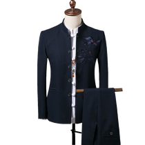 Chinese Fengxian Crane embroidery middle mountain dress mens suit mens set and leads young Chinese wedding dress three-piece male