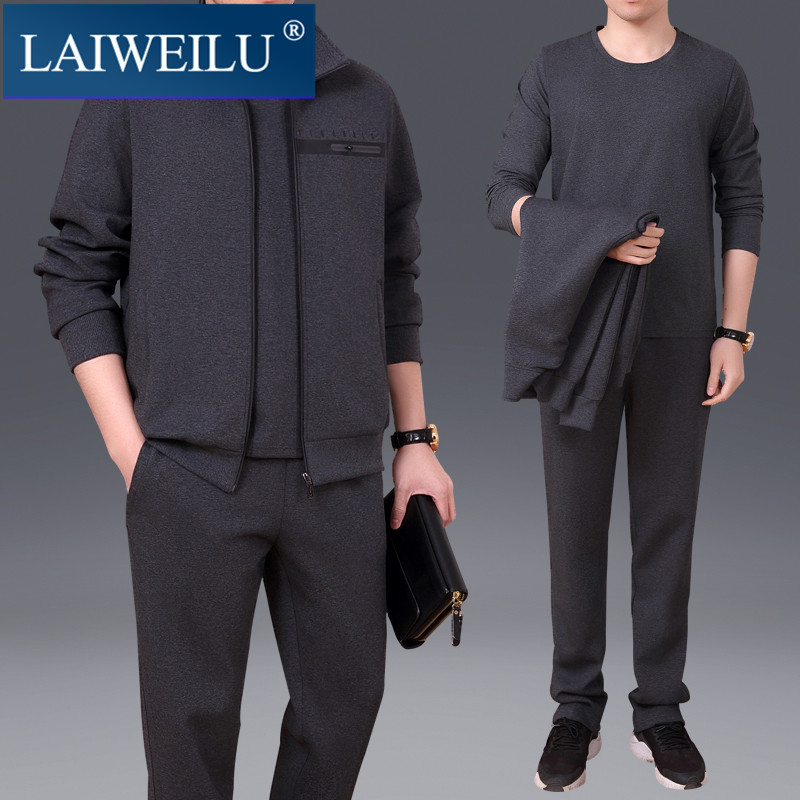 Light Extravaganza Men's Autumn Winter Dad Big Size Sports Suit Three Sets Middle-aged Casual Plus Suede Thickened Sportswear Cotton