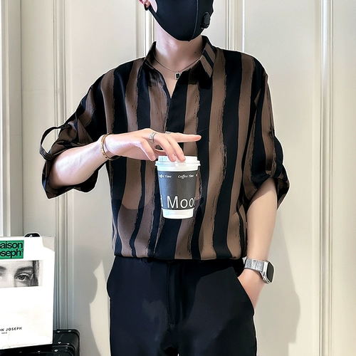 Летняя шелковая мужская тонкая рубашка, изысканный стиль