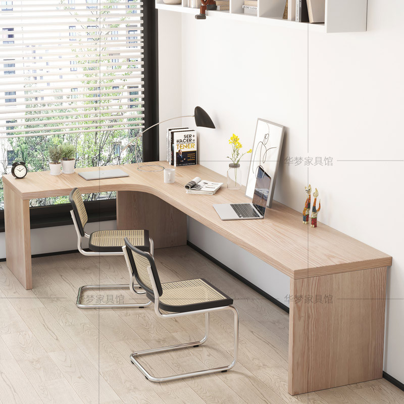 Corner desk leads to wall long desk Ll-shaped solid wood long tabledouble table corner office learning computer table