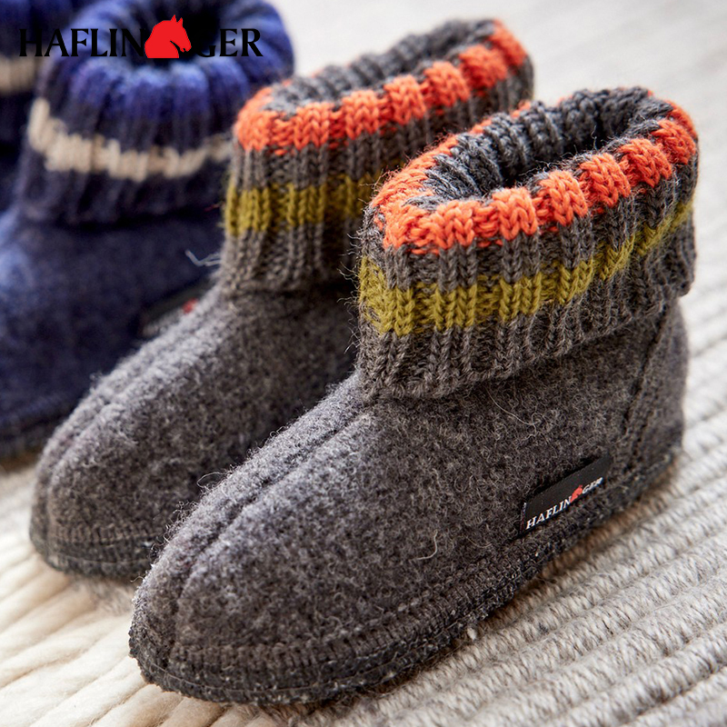 Haflinger German Imported Paul Classic Striped High-Top Wool Children's Indoor Shoes