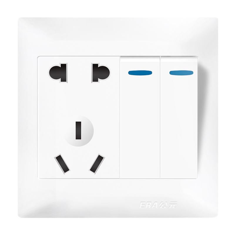 ERA A.D. K50 white two-opening five-hole socket single-control double-cut two-time switch home decoration panel Type 86
