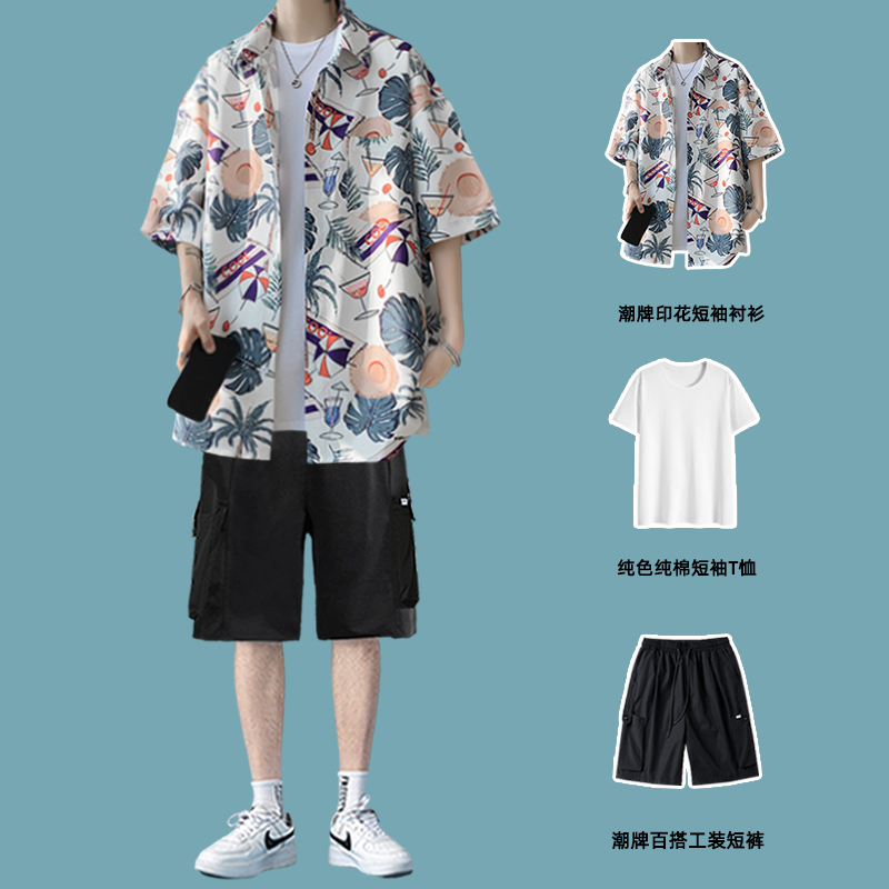 Summer Floral Shirt Men's Short-Sleeved Beach Suit for Seaside Travel in Thailand, Hainan, Sanya, Yunnan, Cool and Stylish Outfit