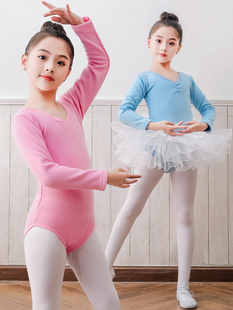 Children's dance clothing girls autumn and winter girls practice clothing long-sleeved ballet skirt plus velvet thickened Chinese dance clothing