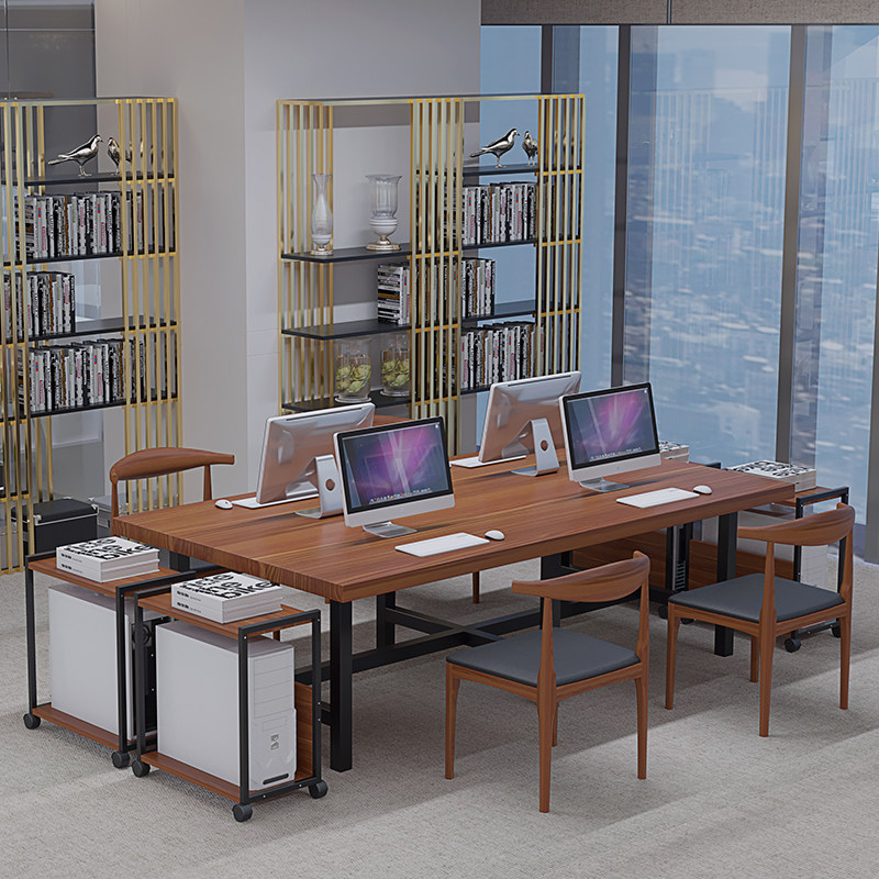 Solid wood office table and chairs combination minimalist modern rectangular business talks conference table iron art office computer desk