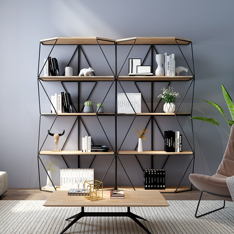 Wrought iron shelf restaurant floor-to-ceiling partition American industrial style office bookshelf display shelf home storage shelf