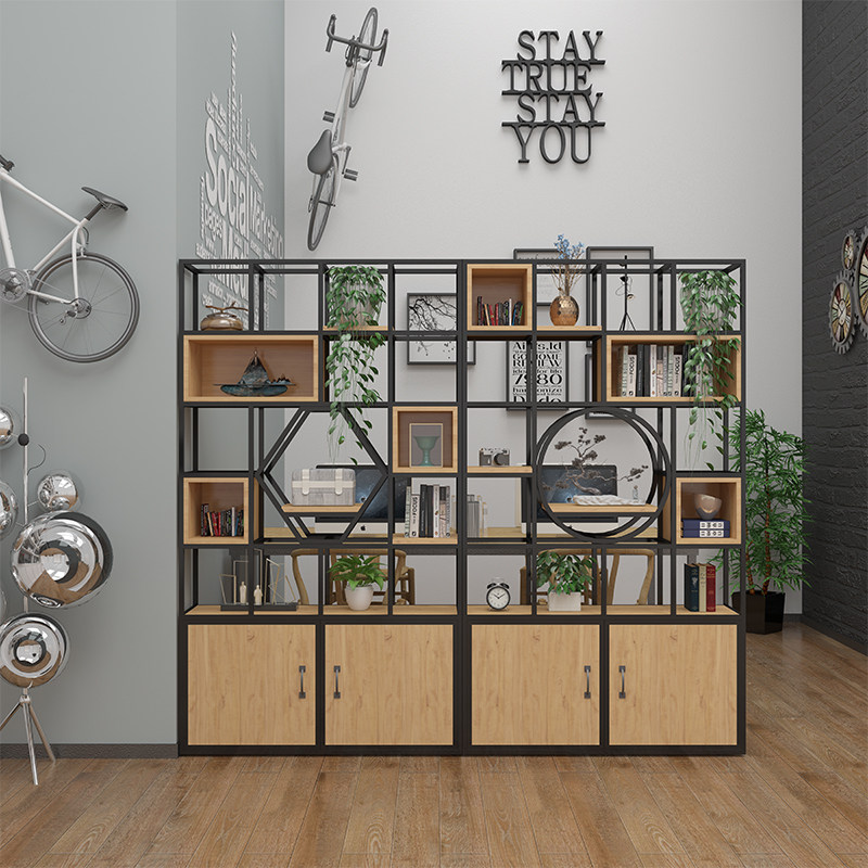 Iron art racks industrial style living room screen bookshelf office floor-to-ceiling storage cabinet display rack dining room partition rack