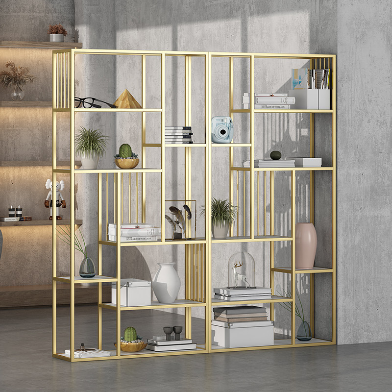 Wrought iron partition shelf Nordic bookshelf simple creative floor-to-ceiling light luxury screen living room modern display case