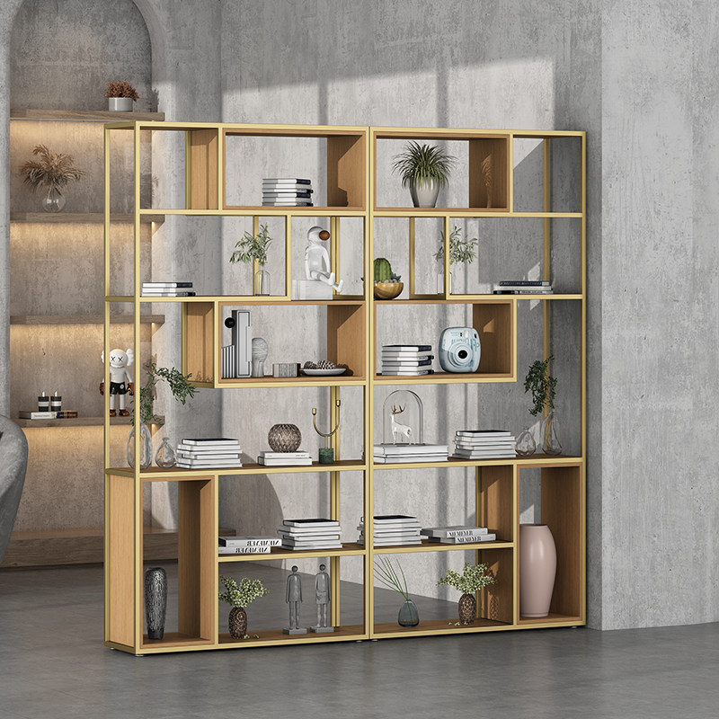 Iron Art Partition Shelves Solid Wood Office Screen Bookshelves American Industrial Wind Floor Creative Living Room Containing shelf