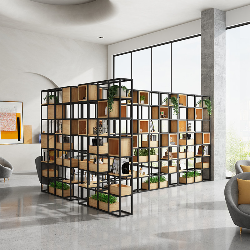 American Creative Bookshelf Loft Industrial Wind Dining Room Screen Office Flowers Rack Xuanguan Rack Iron Art Partition Shelve