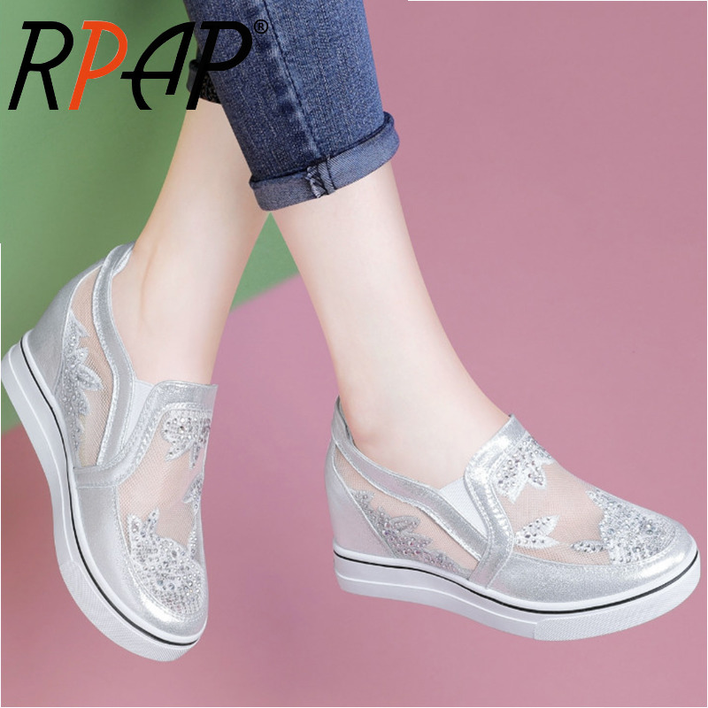 RPAP tennis shoes women's shoes 2020 spring new interior hikes a foot pedal hollowed-out breathable mesh surface casual little white shoes