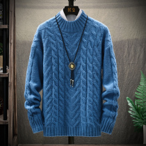 Semi-high-neck mens sweater base sweater Korean solid color twist autumn and winter New Trend mens thick thread coat