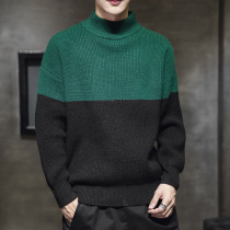 Contrast color sweater men stitching sweater loose semi-high collar winter New personality trend student thread clothing base shirt