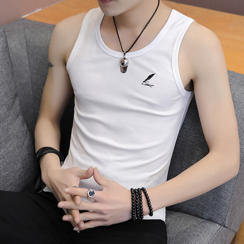 Summer pure cotton vest sports fitness cross-column strength white sweat vest thin youth sweatshirt trend