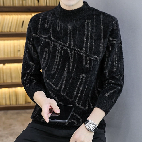 Мужской модный демисезонный трендовый трикотажный свитер, высокий воротник, увеличенная толщина