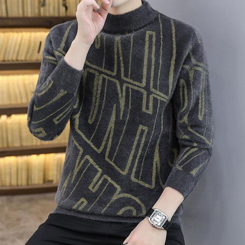 Мужской модный демисезонный трендовый трикотажный свитер, высокий воротник, увеличенная толщина