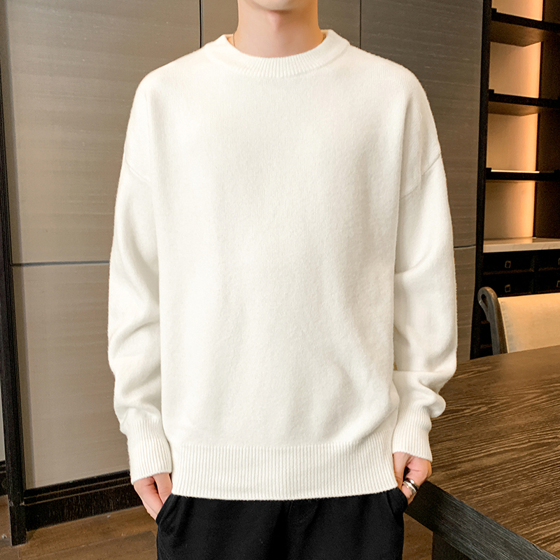 Solid Color Crew Neck Sweater for Men, New Loose Knit Sweater for Autumn and Winter, Thick Versatile Knit Base Shirt Solid Color Crew Neck Sweater for Men, New Loose Knit Sweater for Autumn and Winter, Thick Versatile Knit Base Shirt
