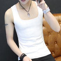 Summer seamless mens ice silk vest solid color sports fitness breathable hurdles white trend undershirt