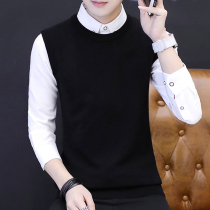 Spring and autumn new sweater mens vest solid color round neck sleeveless thread vest students Korean trend slim waistcoat
