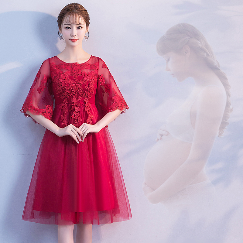 Pregnant woman toast dress bride cover belly 2021 new short big size fat mm red engagement back door dress loose