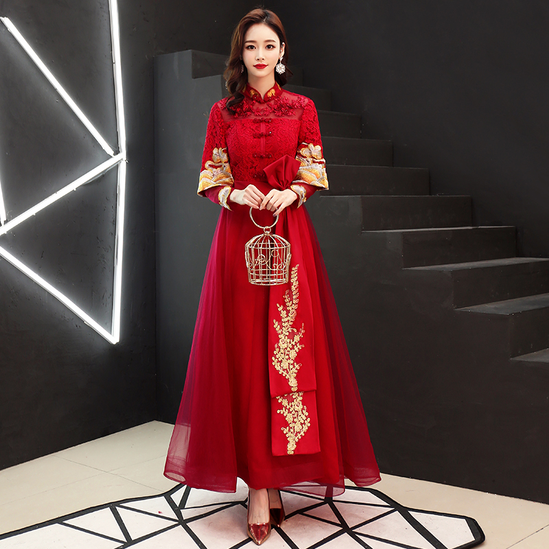 Pregnant women toast clothes, brides cover their stomachs, 2021 new wine red plus size wedding back door, Chinese dress, skirt fat mm