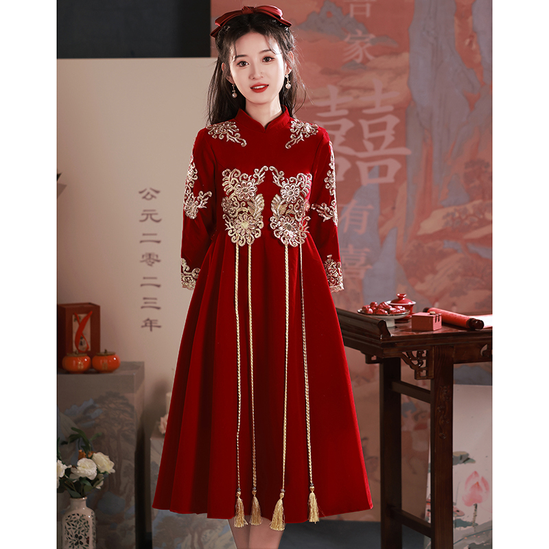 Plus-Size Maternity Formal Dress for Brides, Wedding and Engagement Dress, Chinese Style Slimming Dress for Thank-You Banquet and Homecoming Evening Dress Plus-Size Maternity Formal Dress for Brides, Wedding and Engagement Dress, Chinese Style Slimming Dress for Thank-You Banquet and Homecoming Evening Dress