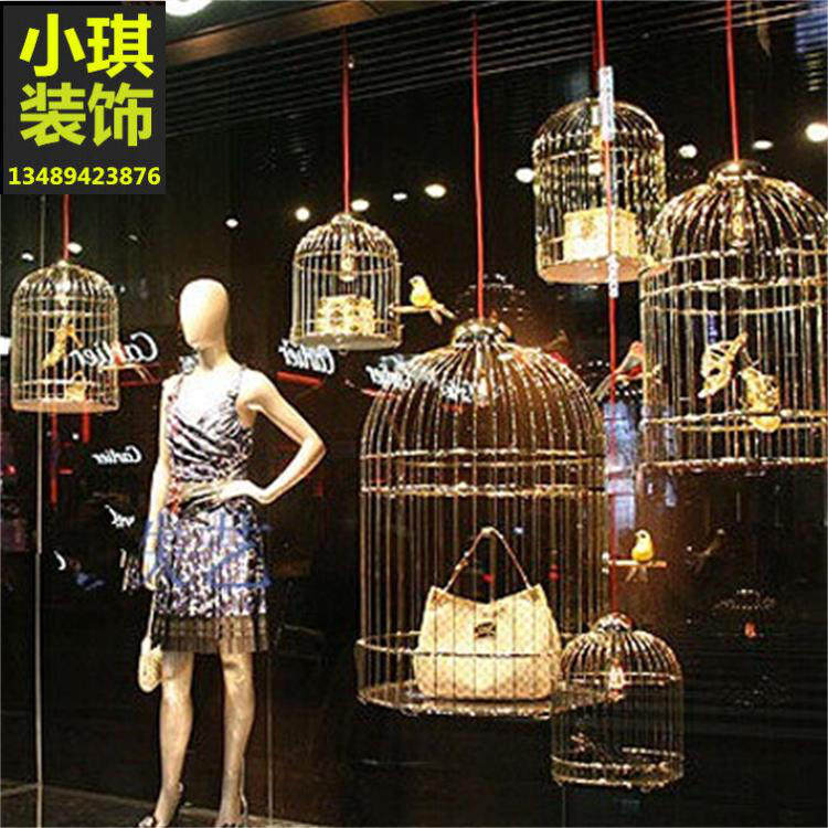 European-style creative wrought iron gold small birdcage wedding decoration window decoration props photography studio large birdcage