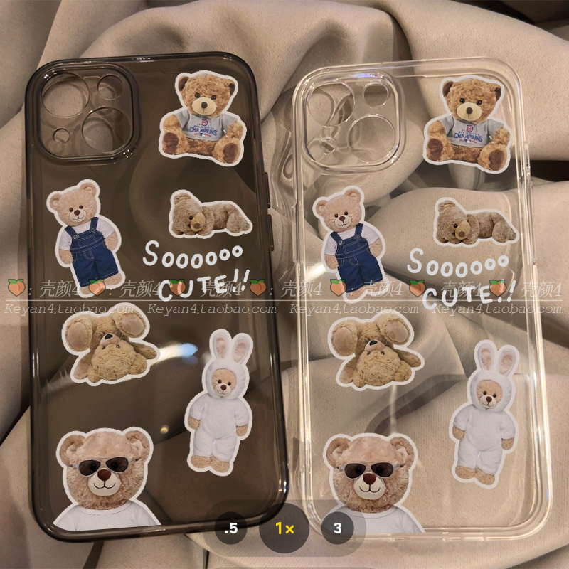 Sticker Bear Iphone13 Mobile Phone Case 16Plus Transparent 12 Female 17Promax Suitable for Ins Style 14 Apple 15 Huawei Mate50/P60 Honor 80 Xiaomi Civi One Plus Ace3Pro