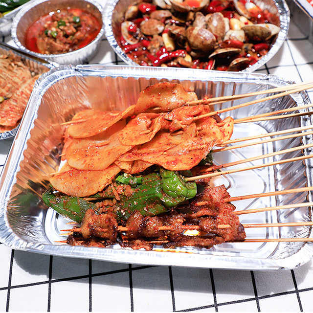 Tin Foil Box Barbecue Rectangular Tin Foil Tray Disposable Thickened High Temperature Resistant Heatable Takeaway Round Tin Foil Box