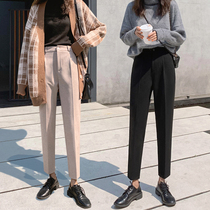 Woolen pants childrens winter autumn and winter woolen pants nine points Harlan pipe pants large size loose straight tube small feet thin radish pants