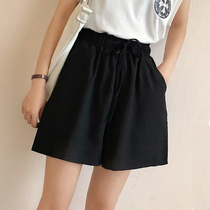 Black shorts womens summer thin wear high waist slim size loose fat sister a casual 3 wide leg pants
