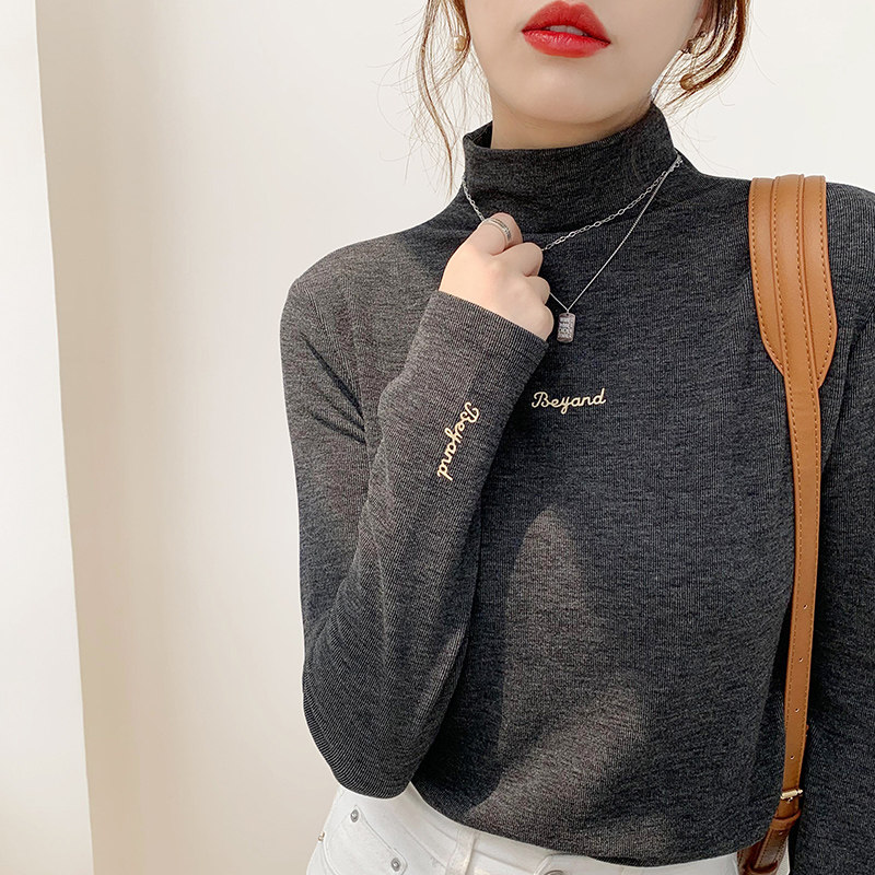 High-necked double-sided German velvet bottoming shirt women's autumn and winter foreign style interior grinding plush long sleeve T-shirt Joker slim jacket