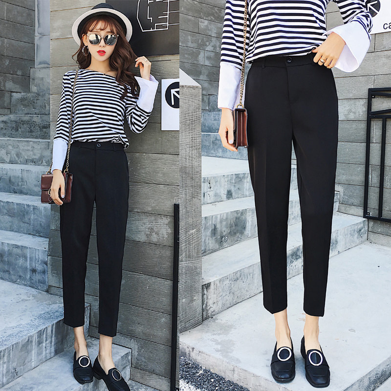 Early spring black suit pants female Korean version high waist nine-point straight casual pants loose small trousers cigarette tube pants spring and autumn