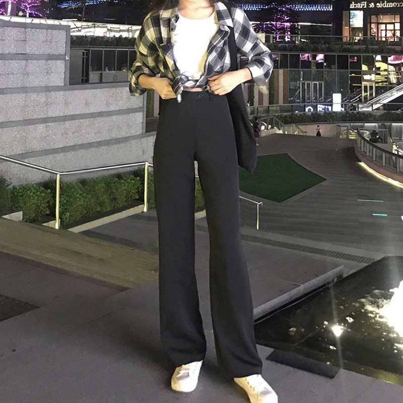 Early autumn black suit wide-leg pants women's spring and autumn straight loose high waist drapey trousers drag the floor to show thin long pants