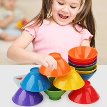 Kindergarten Early Teach Rainbow Laminated Bowl Special Injection Force Training Logic Parent-child Biathlon Interactive Puzzle Stack Toys