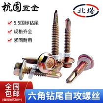 North Tower M5 5M6 3 Plated Zinc National Standard External Hexagon Drilling Tail Screw Self-Tapping Self-Drilling Color Steel Wadovetail Screw