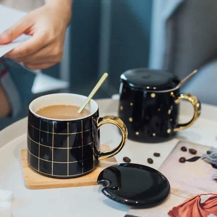 ins Nordic wind cups minimalist breakfast coffee cup ceramic with lid spoon office man mark water cup female tea cup