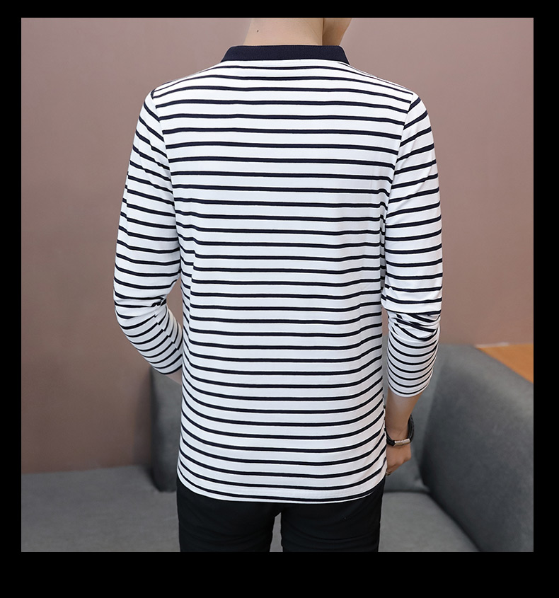 Mùa thu nam Áo thun dài tay Áo nhỏ sọc sọc áo sơ mi nam Slim Slim Xu hướng áo sơ mi cổ áo sơ mi nam mặc áo polo đẹp