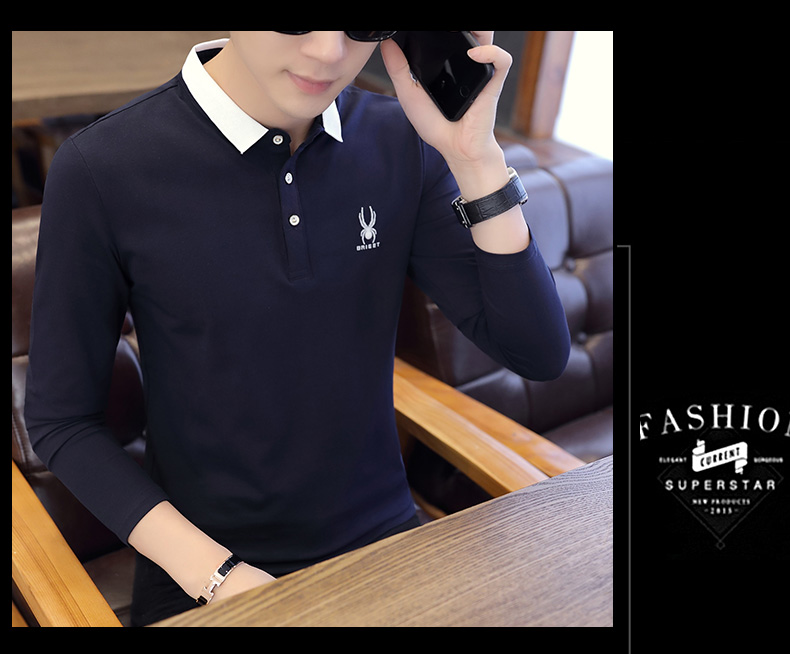 Xu hướng mùa thu Hàn Quốc cổ áo sơ mi dài tay polo 2018 mới đã dẫn đầu áo thun dài tay nam áo polo đẹp