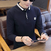 Áo thun nam tay dài mùa thu ve áo in hình áo sơ mi nam POLO nam đẹp trai t 桖 có cà vạt cổ áo quần thủy triều áo thun trắng áo form rộng nam cá tính