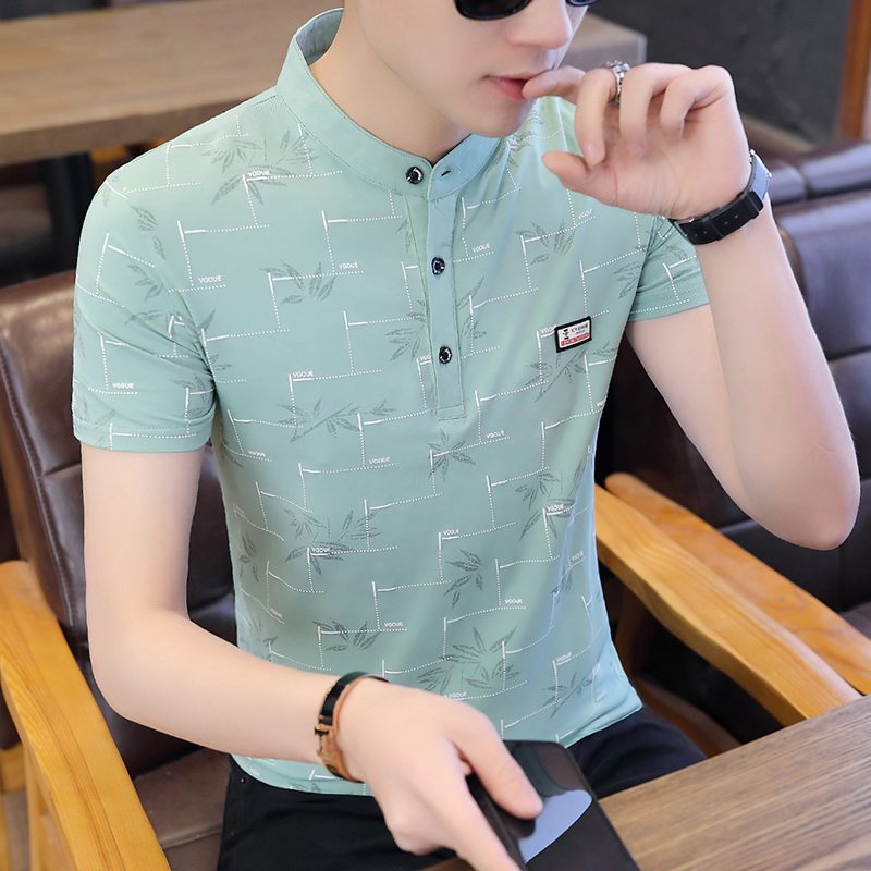 Mùa thu dài tay Áo sơ-mi nam cổ 2019 mới xu hướng cắt nam cotton T-shirt đáy xuống quần áo