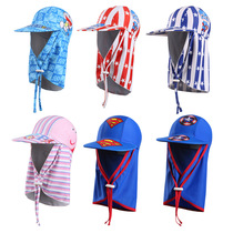 2021 new childrens swimming cap cartoon pattern childrens sun hat beach windproof sunscreen neck cartoon sun hat